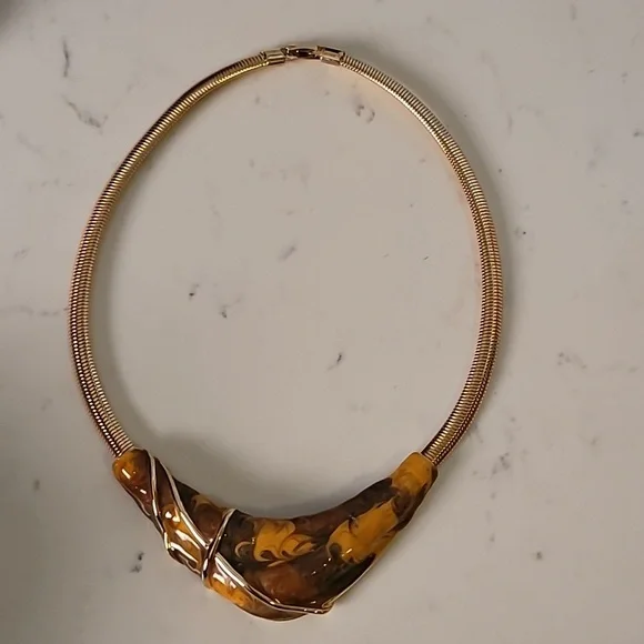 Vintage Gold Tone Omega Necklace Bracelet and Earrings Set - Picture 3 of 11